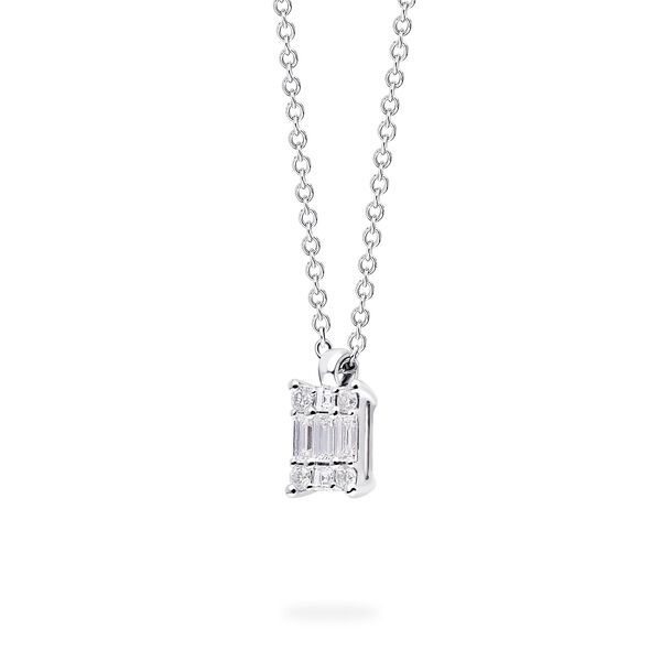 White Gold and Diamond Rectangular Cluster Pendant Necklace, Small